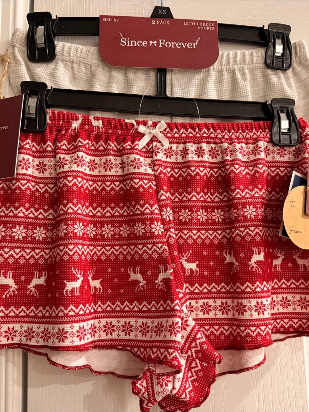 Simply Forever Red and White Nordic Reindeer Lounge Shorts